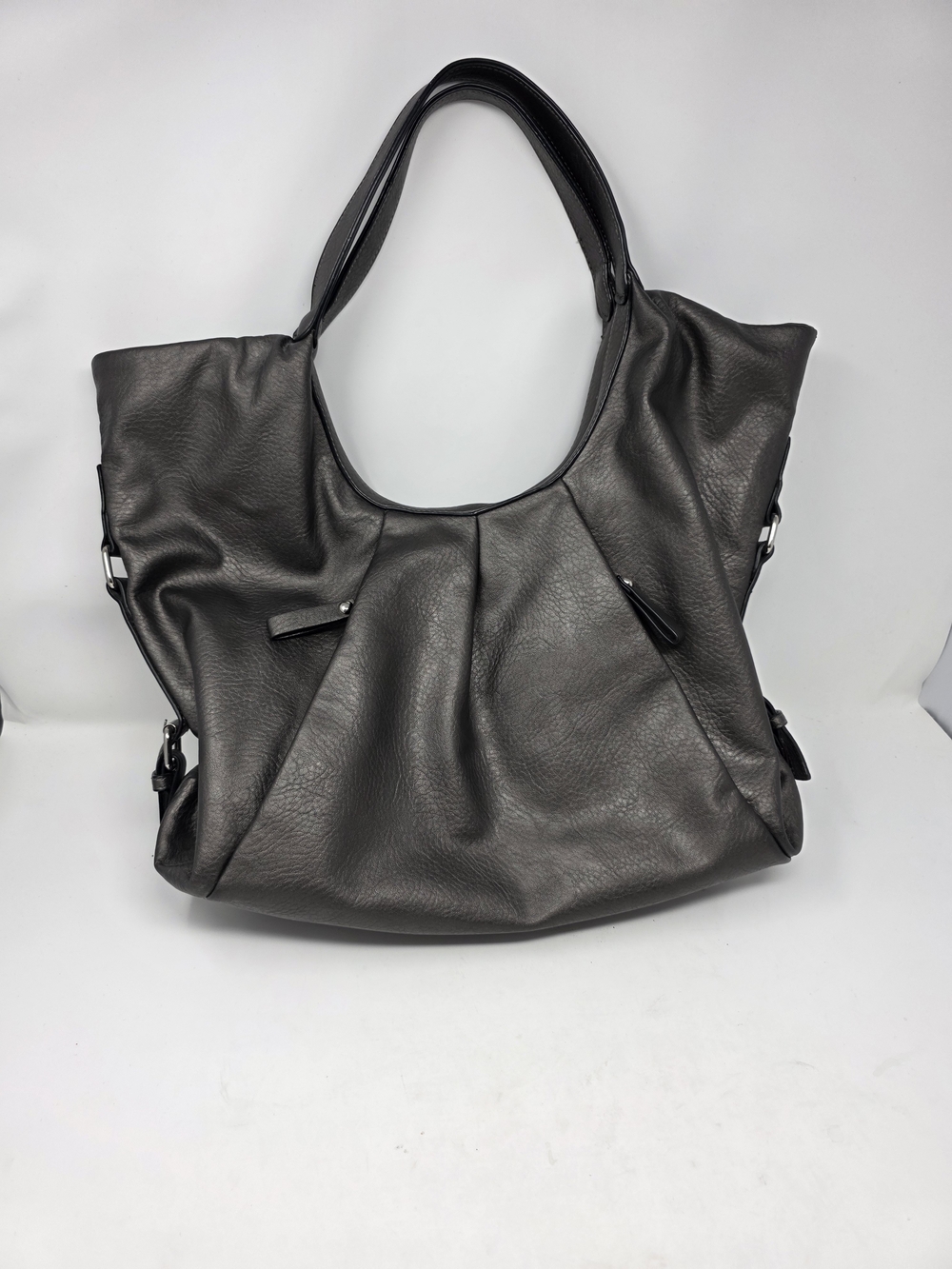 Cato Metallic Pewter Gray Faux Leather Tote Bag Large Slouchy Shoulder Purse